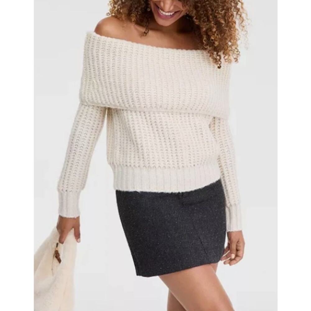 INC Women's Lofty Off The Shoulder Sweater  Vintage Cream XL